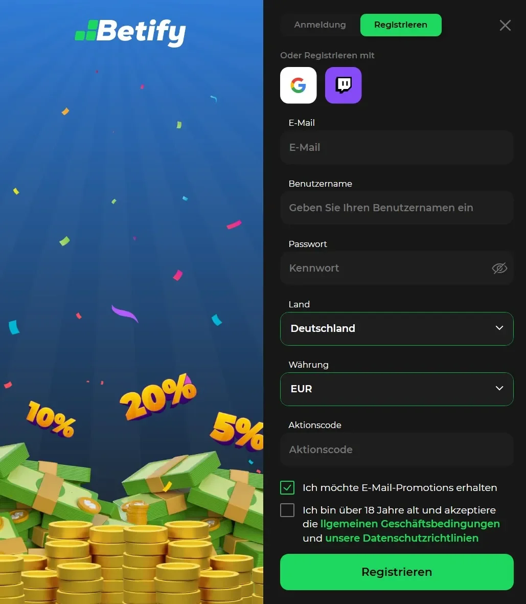 Betify Casino promoties registrierung de